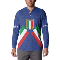 Blue Italy button sweatshirt with crest and Italian flag X front print, long sleeves