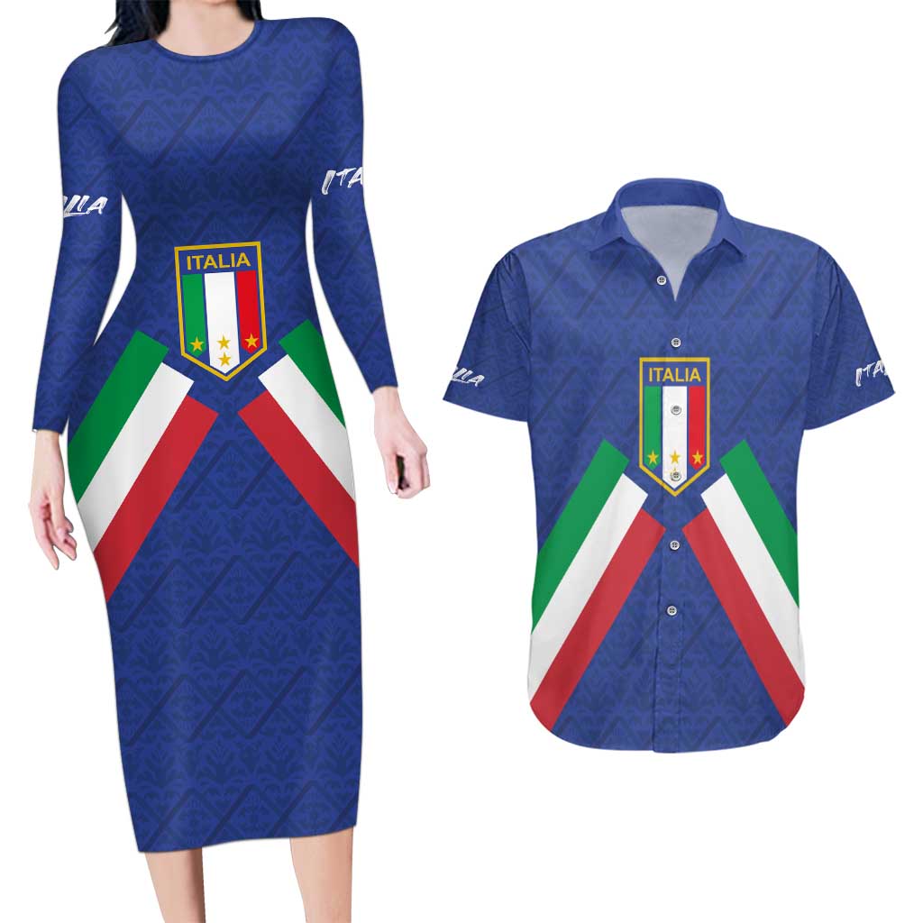 Italy Football 2024 Go Champion Couples Matching Long Sleeve Bodycon Dress and Hawaiian Shirt - Wonder Print Shop