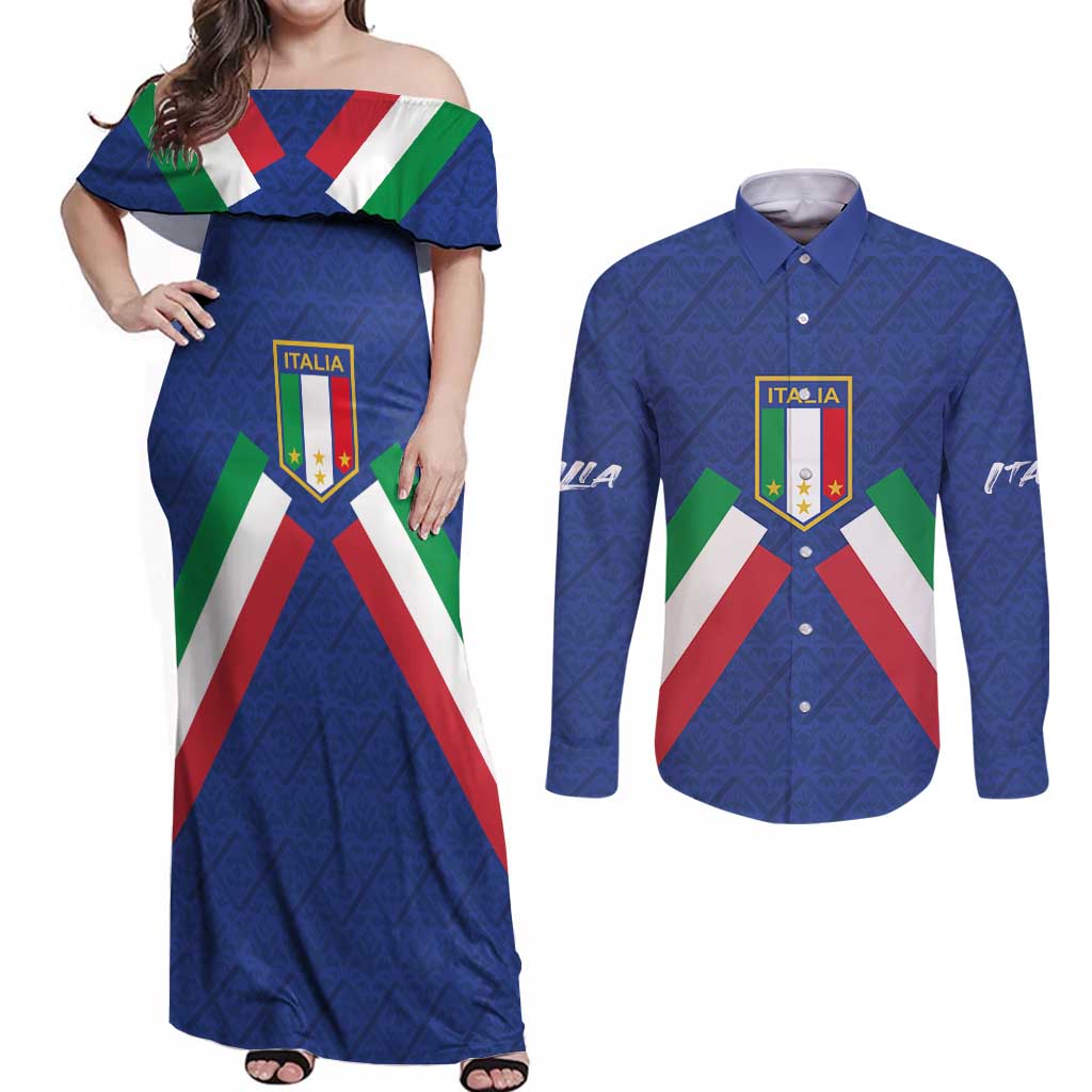 Italy Football 2024 Go Champion Couples Matching Off Shoulder Maxi Dress and Long Sleeve Button Shirt - Wonder Print Shop