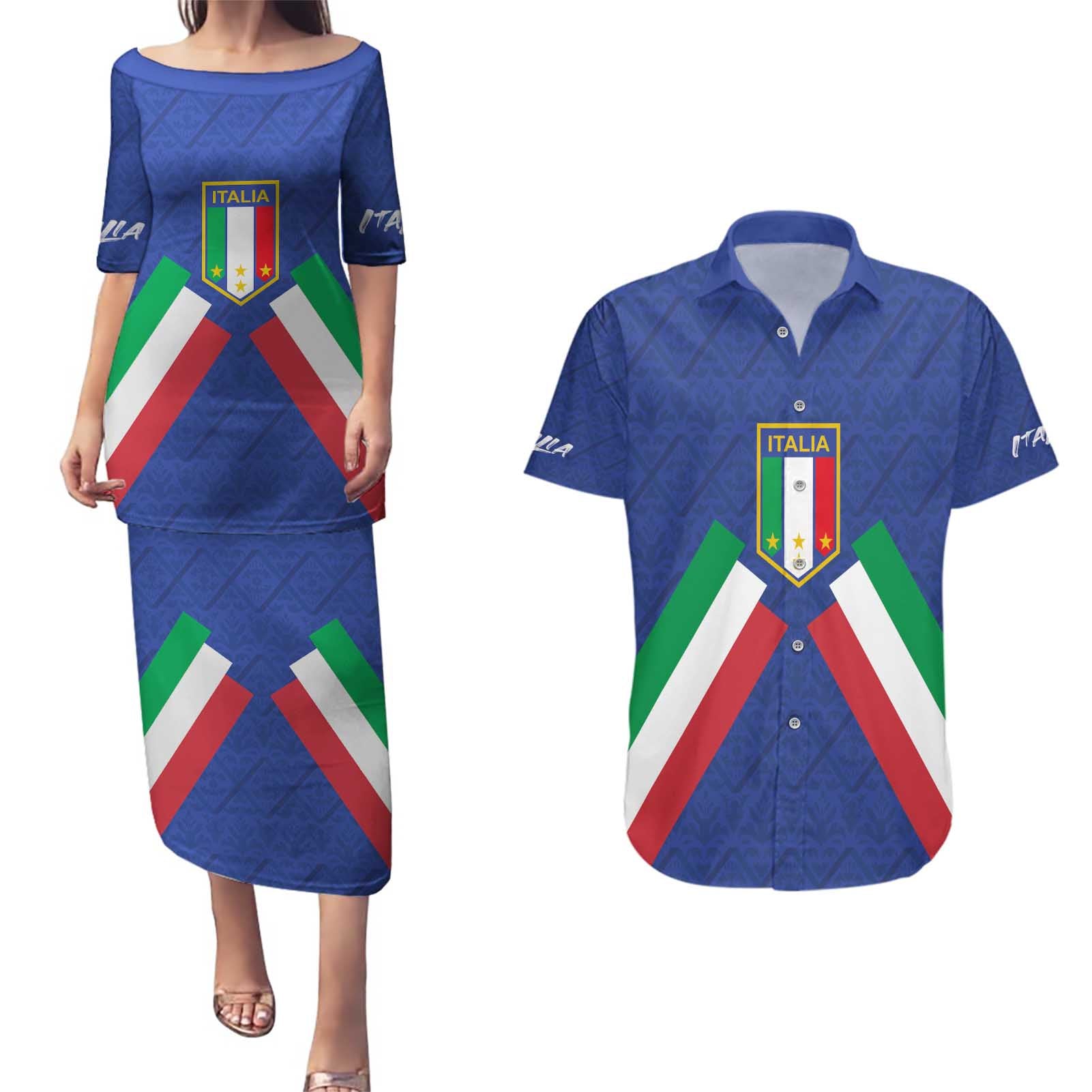 Italy Football 2024 Go Champion Couples Matching Puletasi and Hawaiian Shirt - Wonder Print Shop