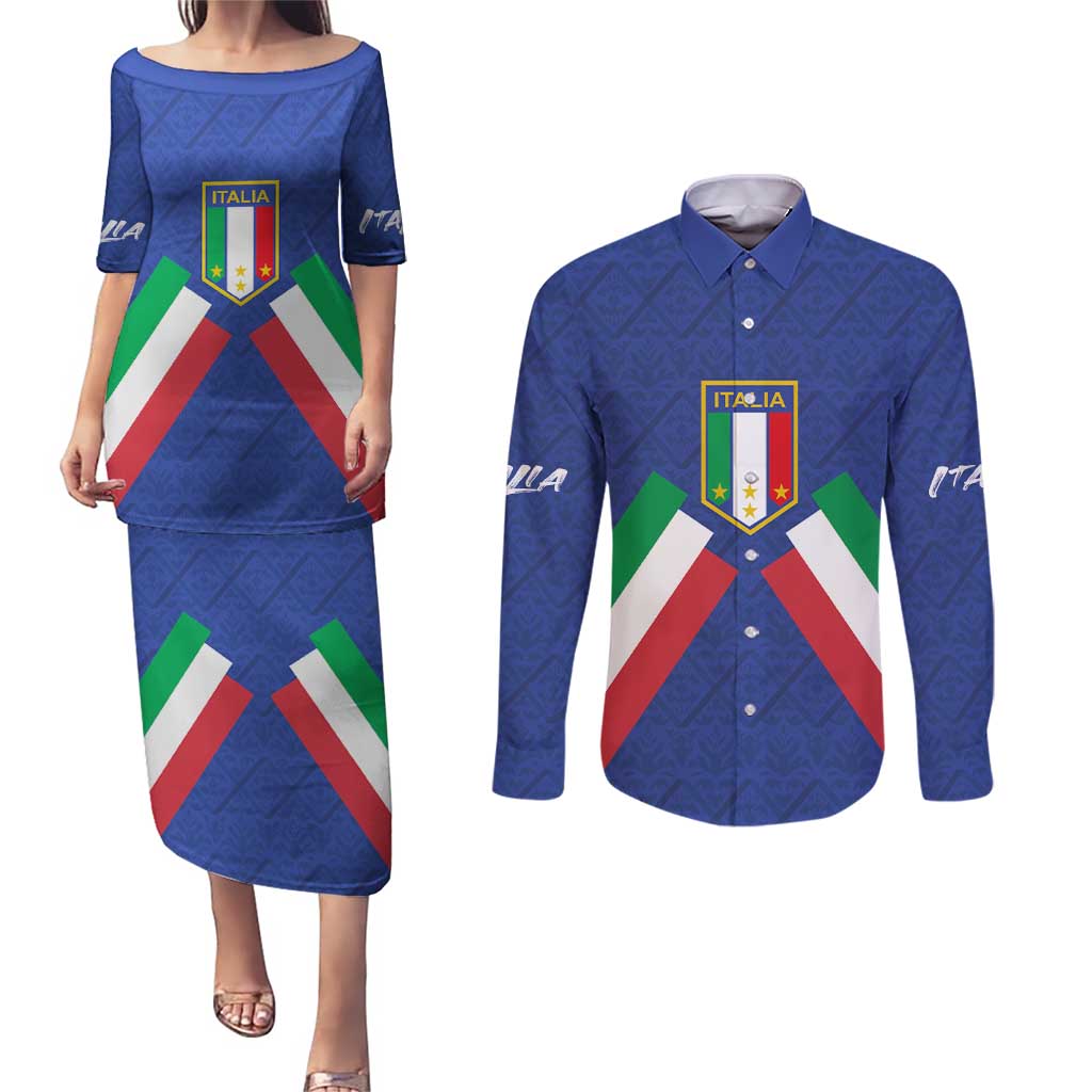 Italy Football 2024 Go Champion Couples Matching Puletasi and Long Sleeve Button Shirt - Wonder Print Shop