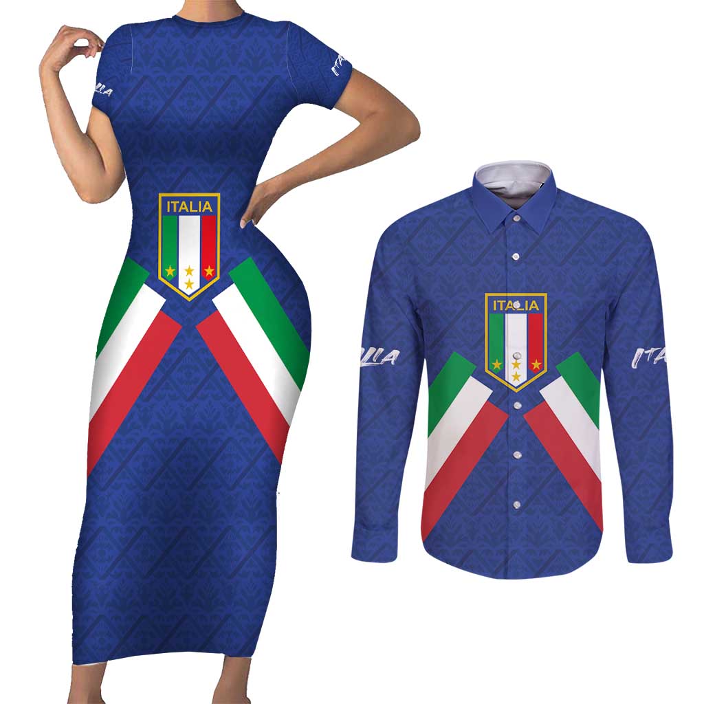 Italy Football 2024 Go Champion Couples Matching Short Sleeve Bodycon Dress and Long Sleeve Button Shirt - Wonder Print Shop