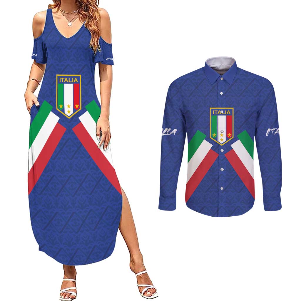 Italy Football 2024 Go Champion Couples Matching Summer Maxi Dress and Long Sleeve Button Shirt - Wonder Print Shop