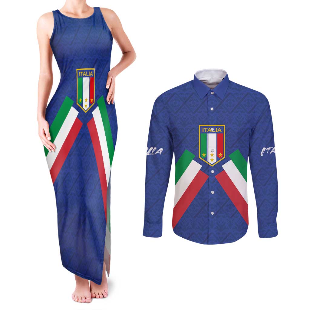 Italy Football 2024 Go Champion Couples Matching Tank Maxi Dress and Long Sleeve Button Shirt - Wonder Print Shop