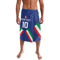 Men's blue soccer shorts with elastic waist, number 10 and tricolor stripe graphics