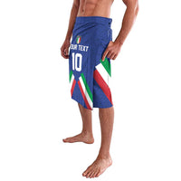 Men's blue soccer shorts with elastic waist, number 10 and tricolor diagonal panels