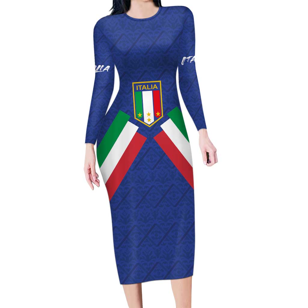 Italy Football 2024 Go Champion Long Sleeve Bodycon Dress - Wonder Print Shop