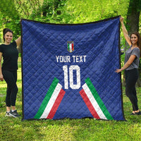 Blue quilt blanket with diamond stitching, crest and number 10 with Italian flag stripes