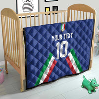 Blue diamond-quilt baby blanket with Italy flag stripe and large number 10 design