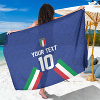 Blue Italy football sarong with crest, “10” and custom text, flag stripe graphic
