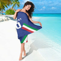 Blue Italy football sarong corner detail with “EXIT,” “10,” and green/red/white flag stripes