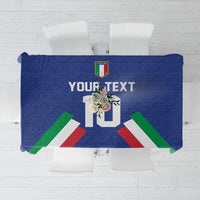 Blue tablecloth featuring Italia crest and YOUR TEXT design with flag stripes
