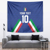 Blue Italy football tapestry with crest, YOUR TEXT, number 10, green-white-red accents