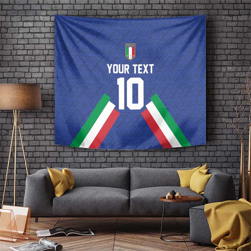 Blue Italy football tapestry with crest, YOUR TEXT, number 10, tricolor fan design