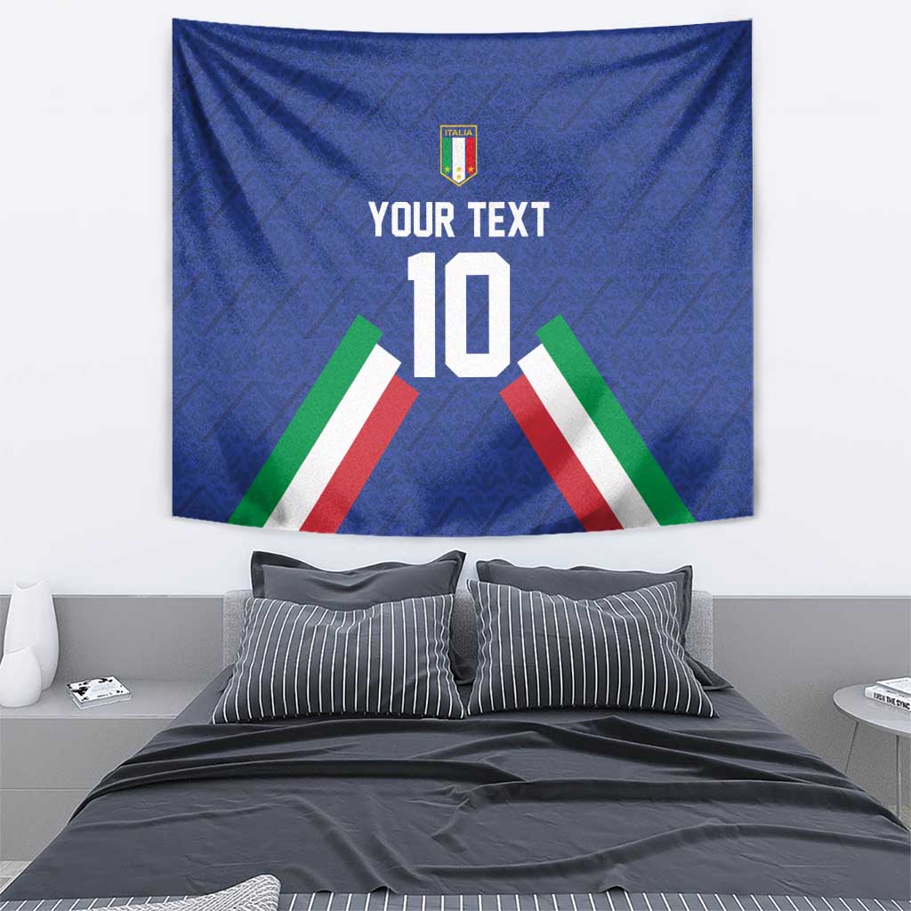 Blue Italy football tapestry with crest, YOUR TEXT, number 10, tricolor stripes