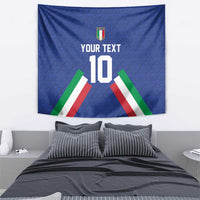 Blue Italy football tapestry with crest, YOUR TEXT, number 10, tricolor stripes
