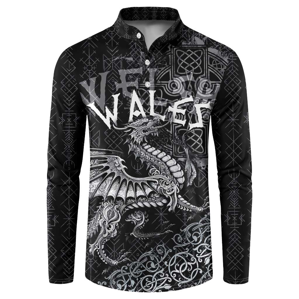 Welsh Celtic Culture Button Sweatshirt Wales Y Ddraig Goch with Runes Symbols - Wonder Print Shop