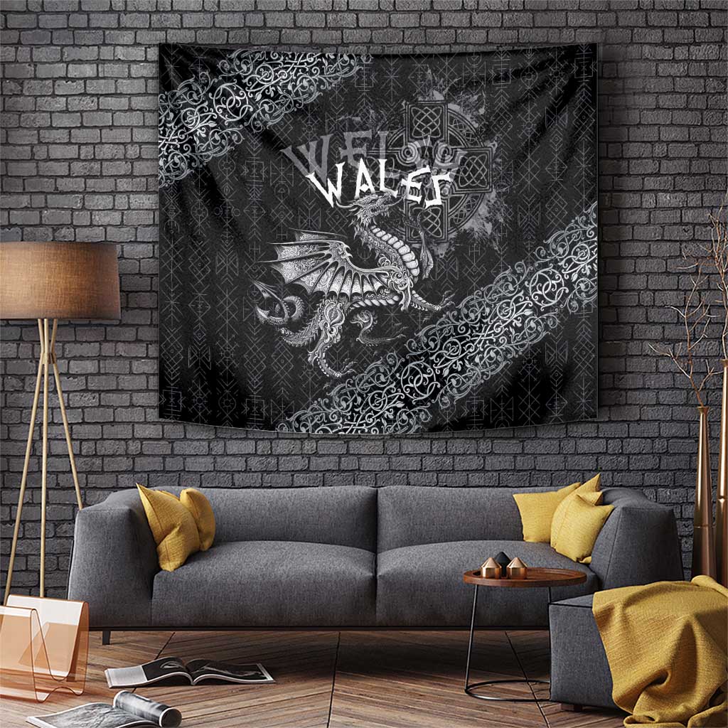 Welsh Celtic Culture Tapestry Wales Y Ddraig Goch with Runes Symbols - Wonder Print Shop