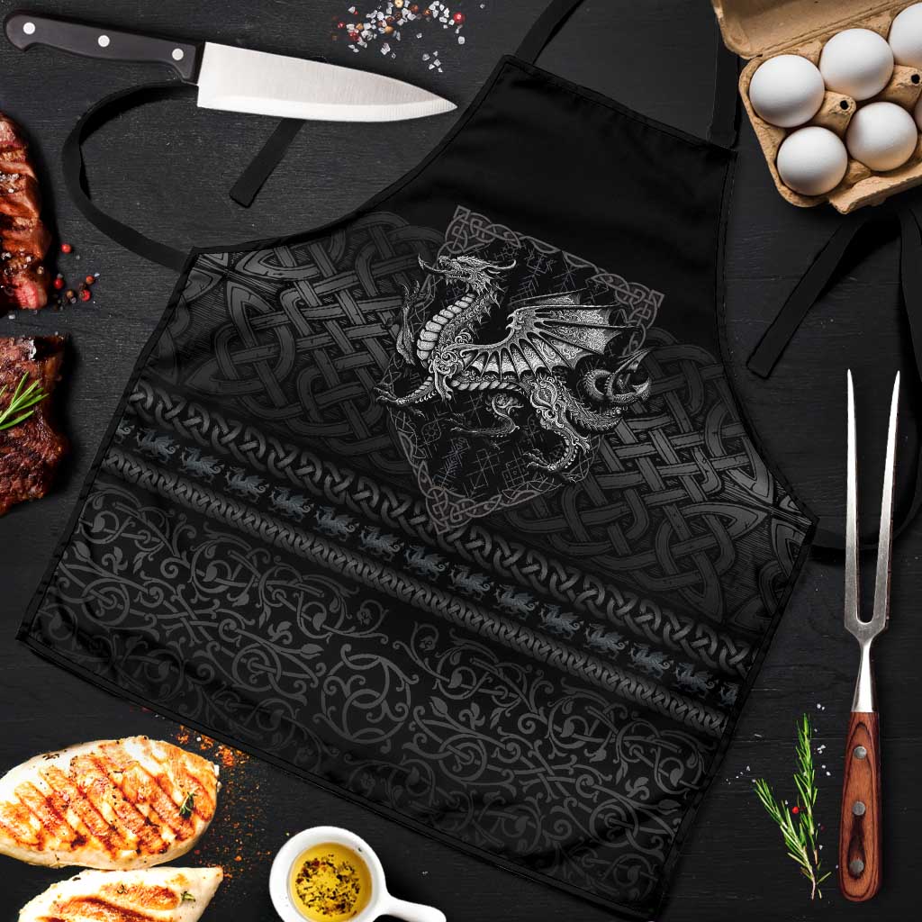Black Celtic dragon knot apron front panel with woven-style border details