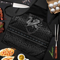 Black Celtic dragon knot apron front panel with woven-style border details