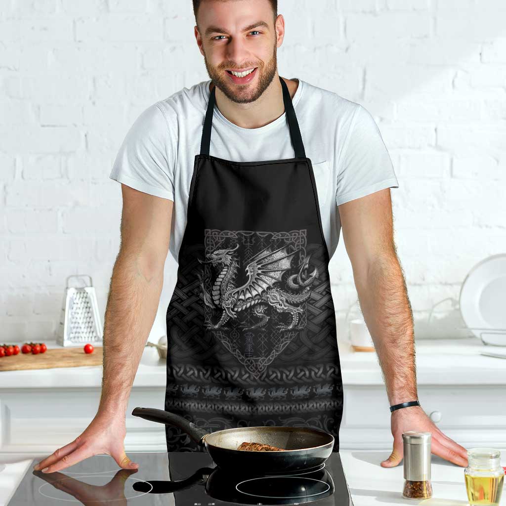 Black apron with Celtic dragon knot front print and neck strap