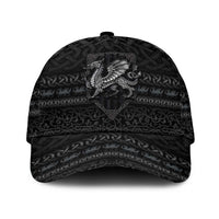 Black Celtic-style baseball cap with dragon crest and braided pattern