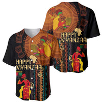 Black African tribal baseball jersey with 'Happy Kwanzaa' front, shown in two angles