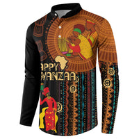 Black button-front long-sleeve sweatshirt with large front tribal figure artwork