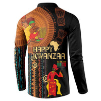 Black long-sleeve sweatshirt with back African tribal scene and Happy Kwanzaa text