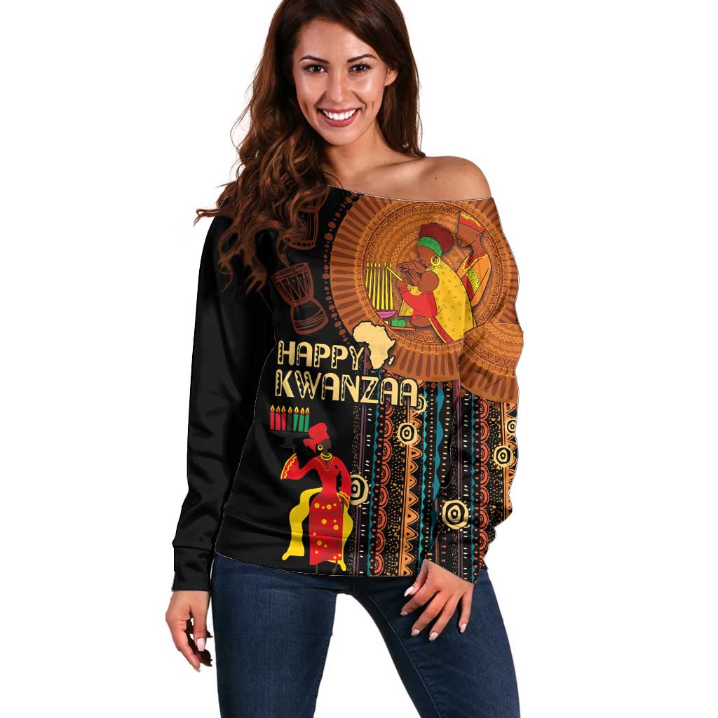 Happy Kwanzaa African Tribal Pattern Off Shoulder Sweater - Wonder Print Shop