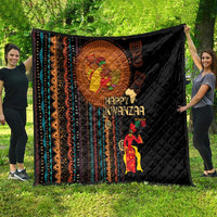 Black African tribal pattern quilt, Happy Kwanzaa centerpiece with illustrated figures