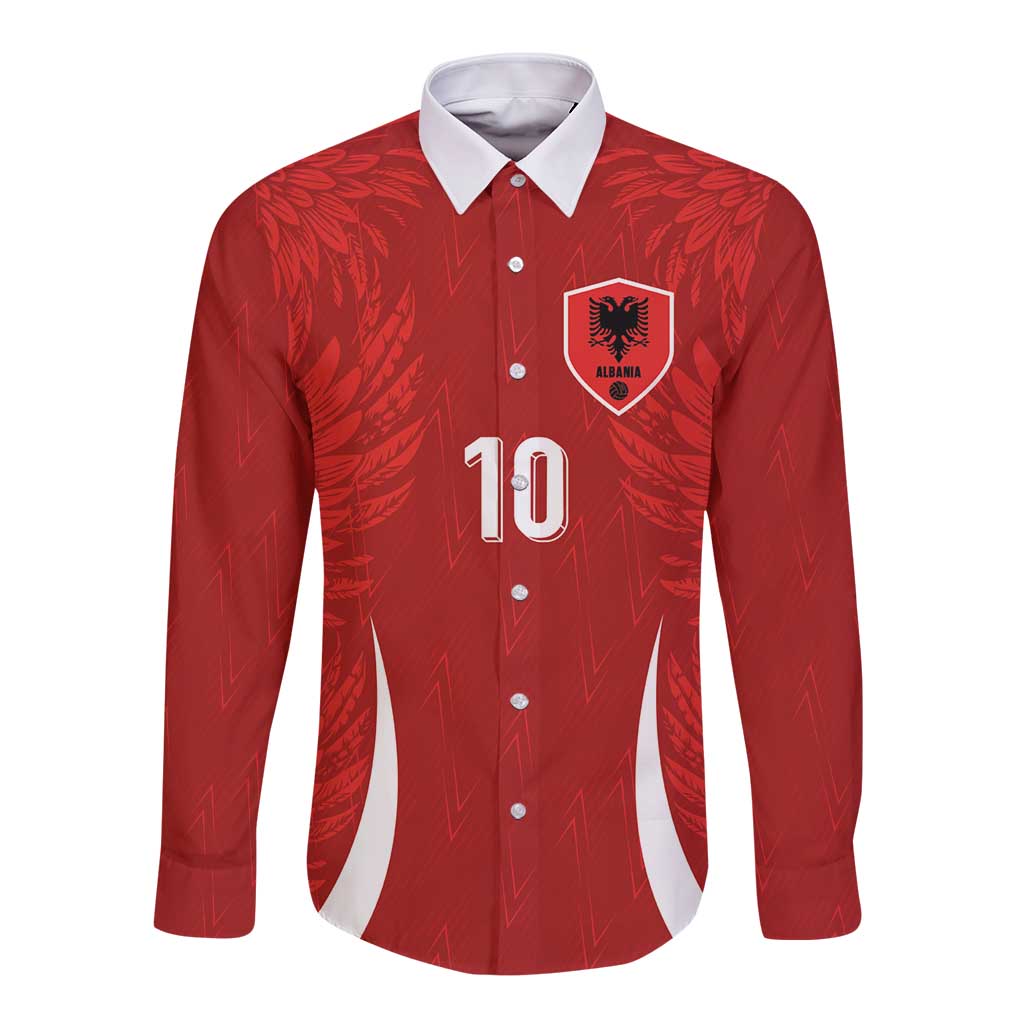 Custom Albania National Football Long Sleeve Button Shirt The Wings Sporty Style - Wonder Print Shop