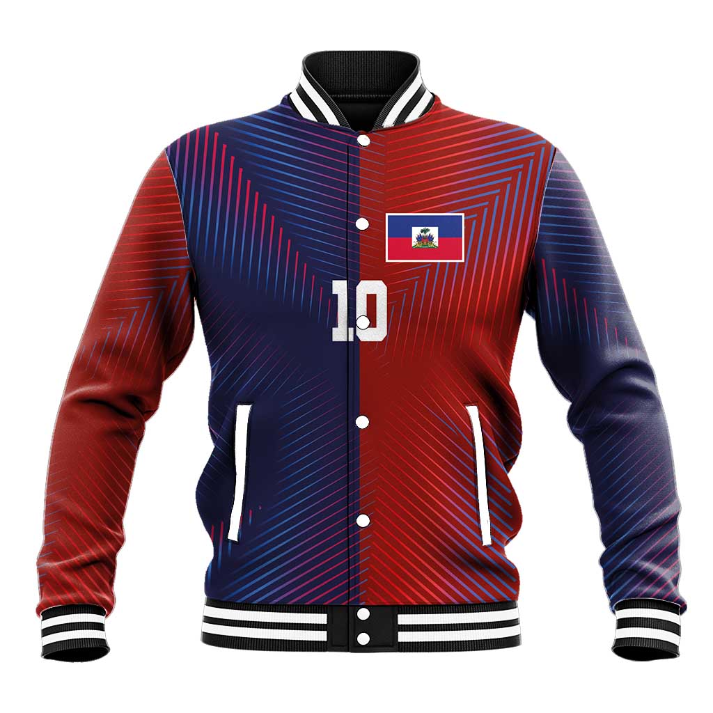 Custom Haiti National Football Baseball Jacket Red Blue The Half Sporty Design - Wonder Print Shop