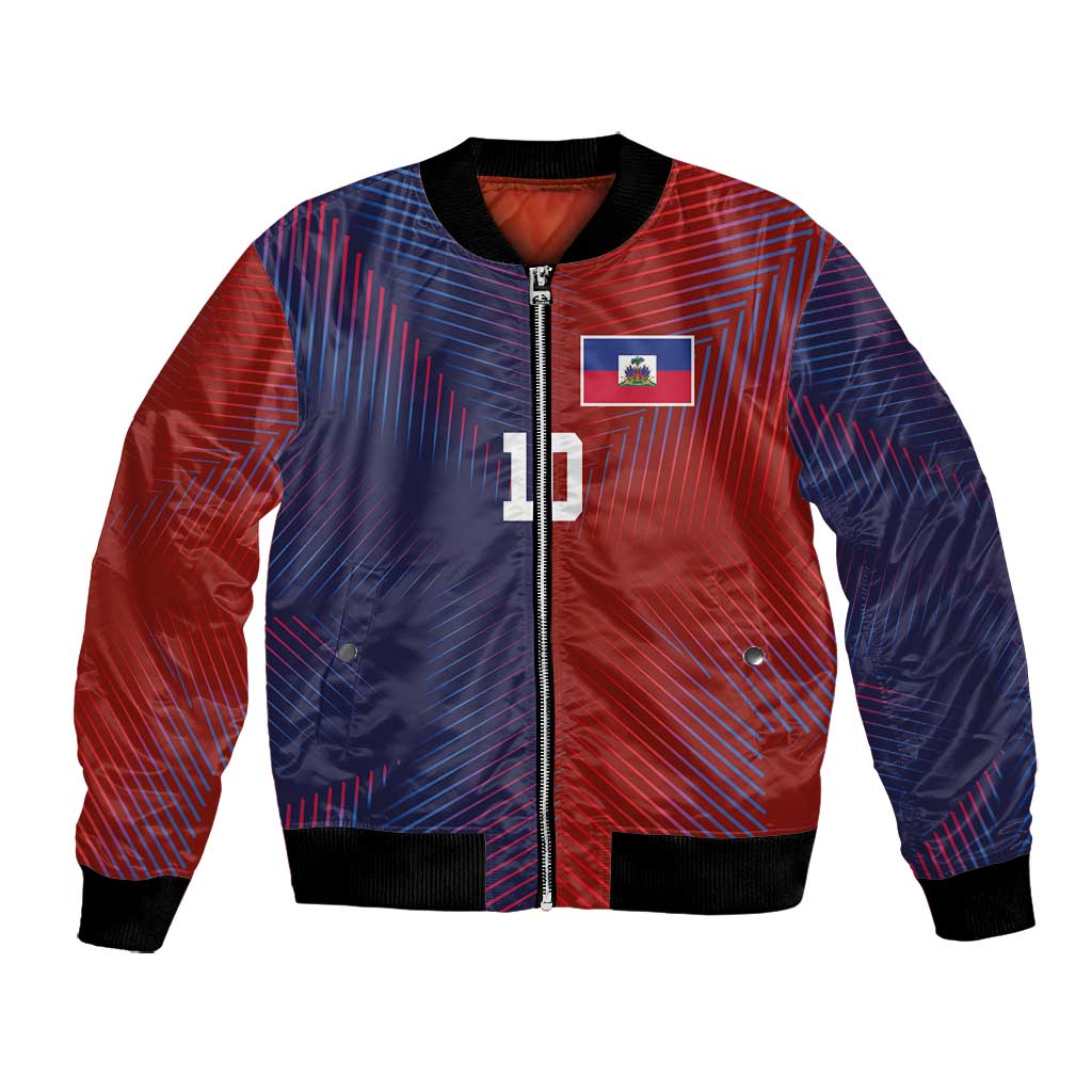 Custom Haiti National Football Bomber Jacket Red Blue The Half Sporty Design - Wonder Print Shop