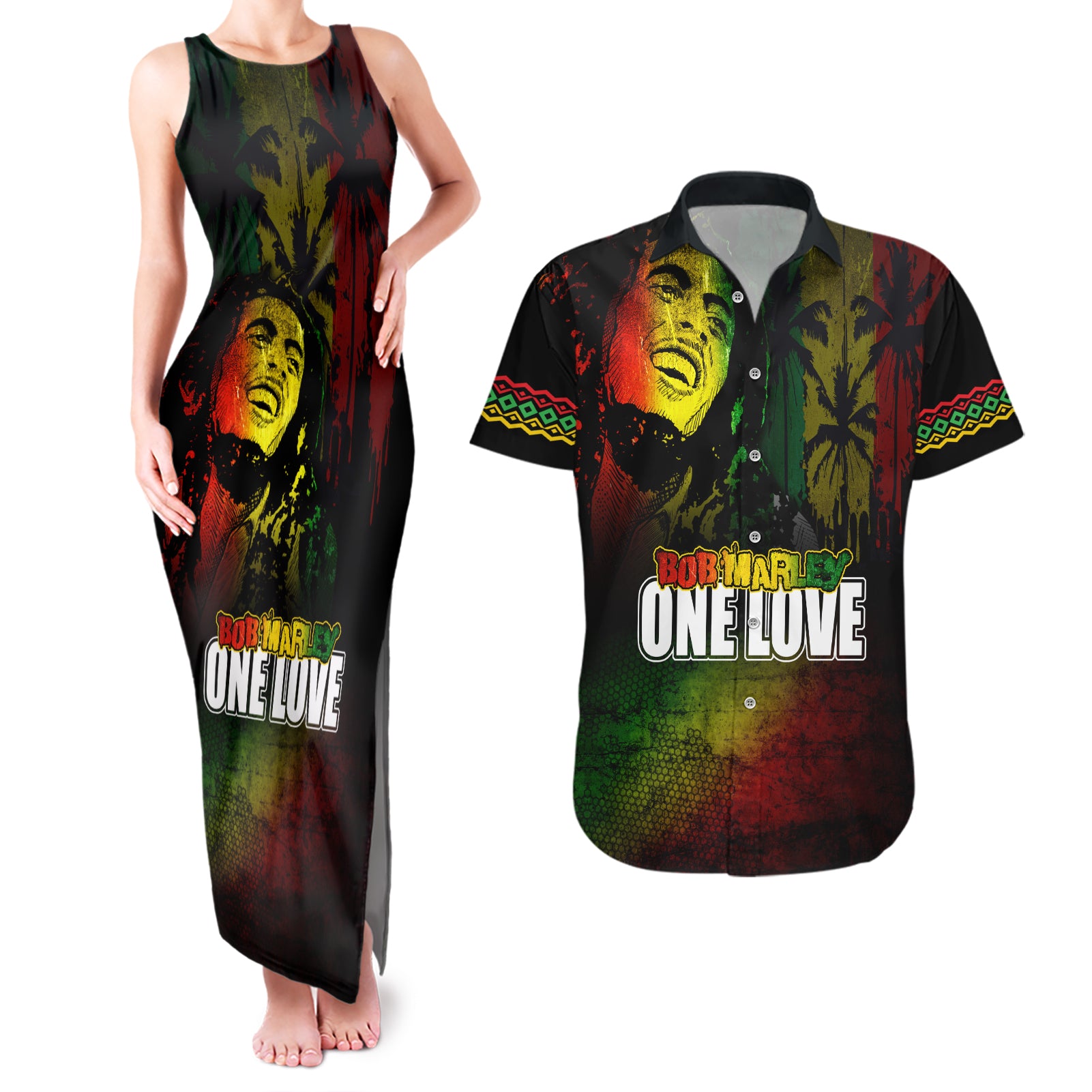 King of Reggae Couples Matching Tank Maxi Dress and Hawaiian Shirt Jamaican Reggae One Love