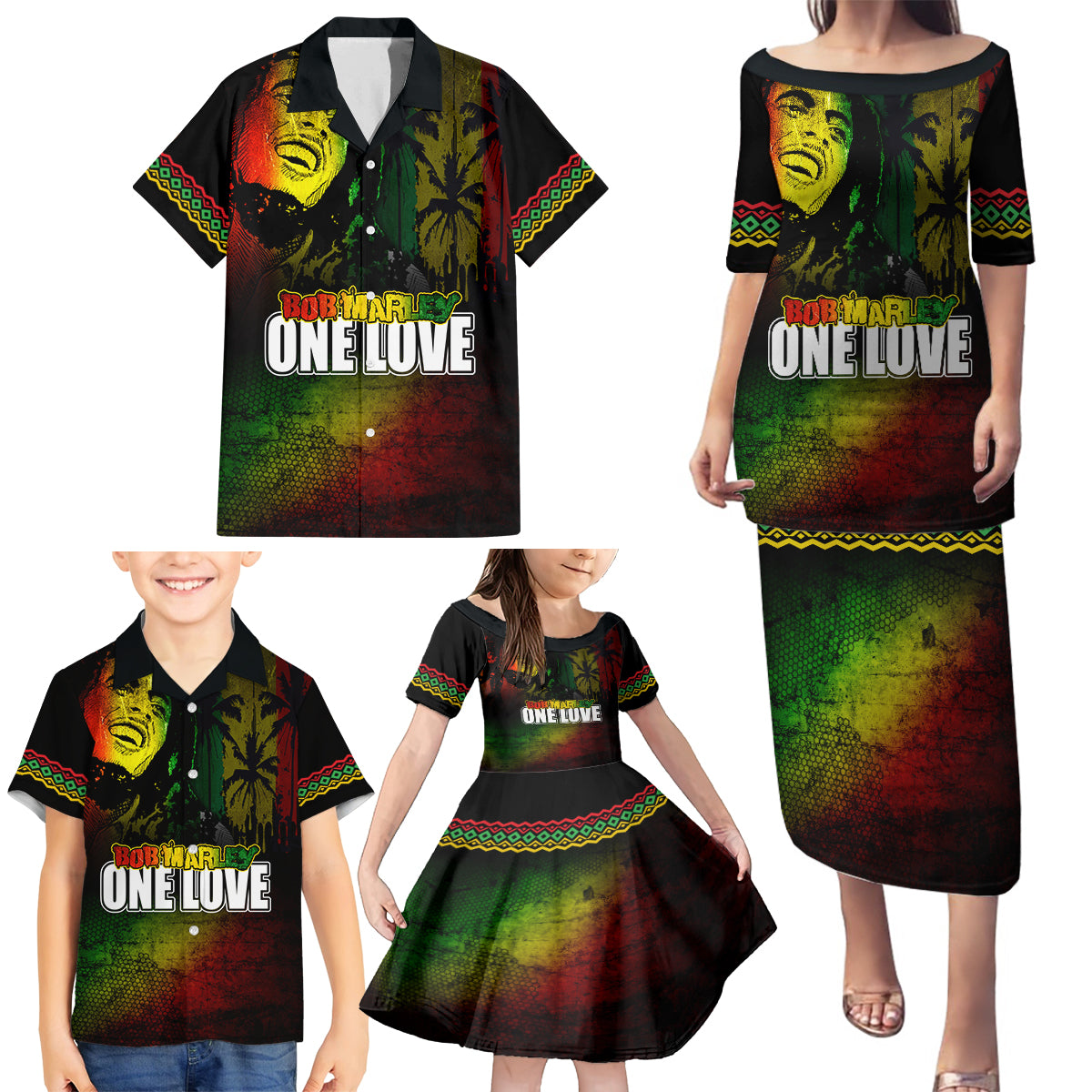 King of Reggae Family Matching Puletasi and Hawaiian Shirt Jamaican Reggae One Love