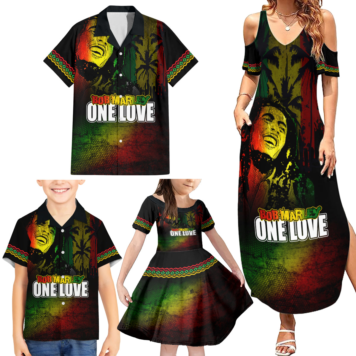 King of Reggae Family Matching Summer Maxi Dress and Hawaiian Shirt Jamaican Reggae One Love