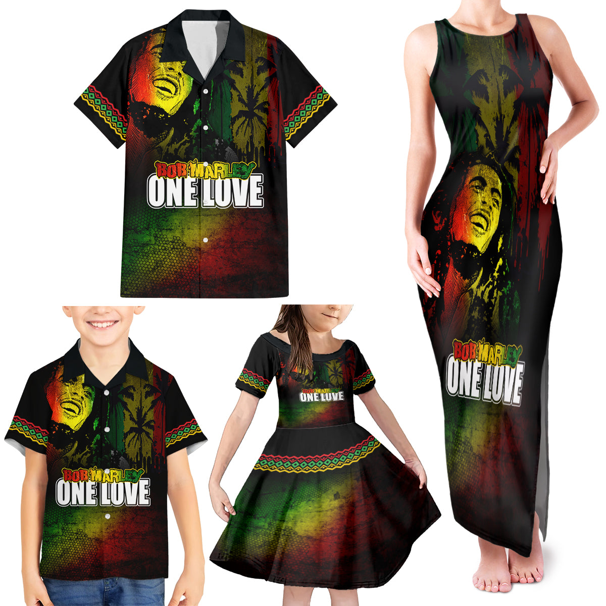 King of Reggae Family Matching Tank Maxi Dress and Hawaiian Shirt Jamaican Reggae One Love