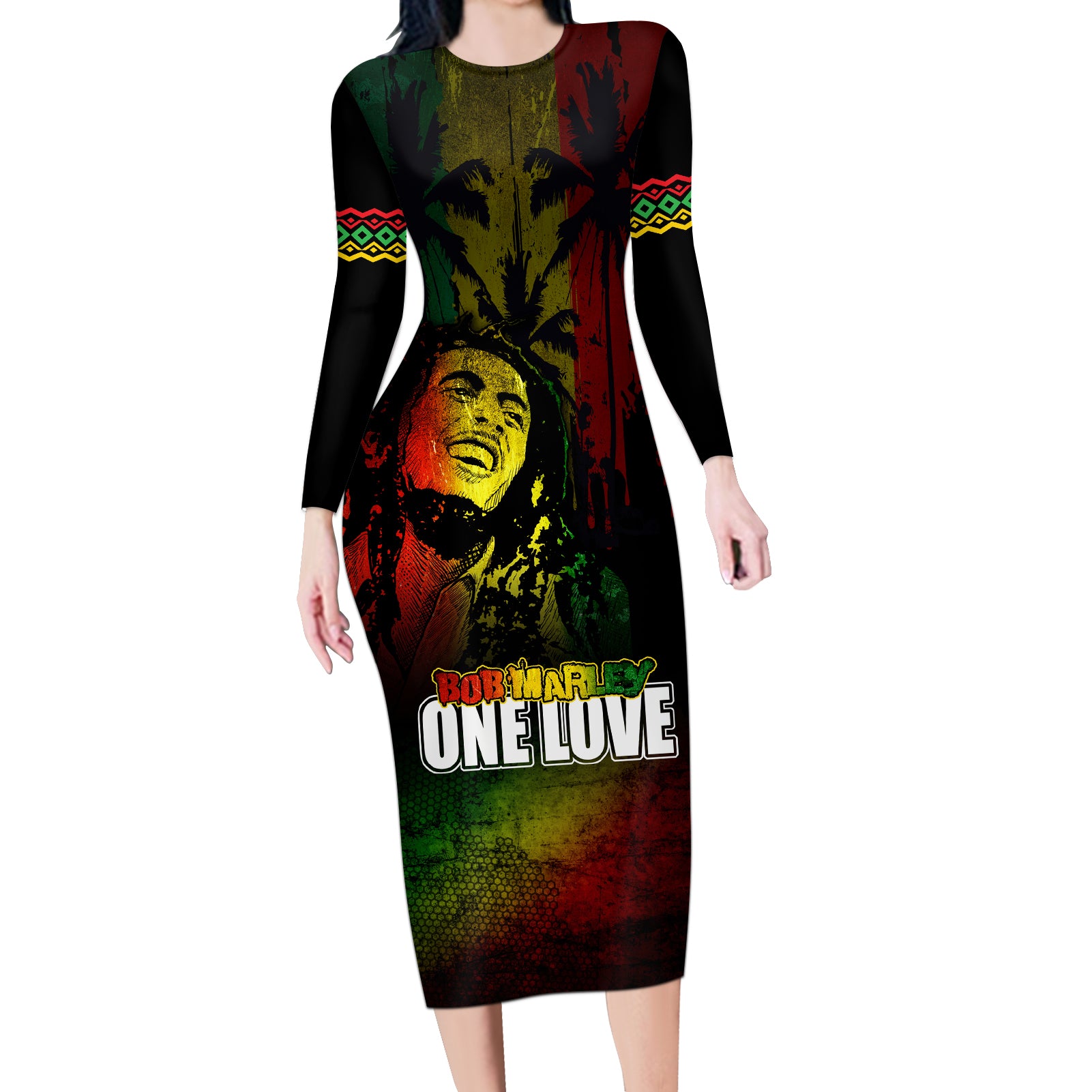 King of Reggae Long Sleeve Bodycon Dress Jamaican Reggae One Love