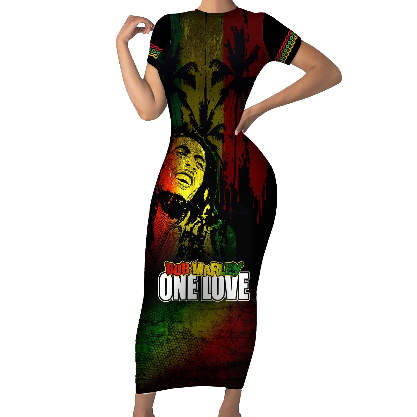 King of Reggae Short Sleeve Bodycon Dress Jamaican Reggae One Love