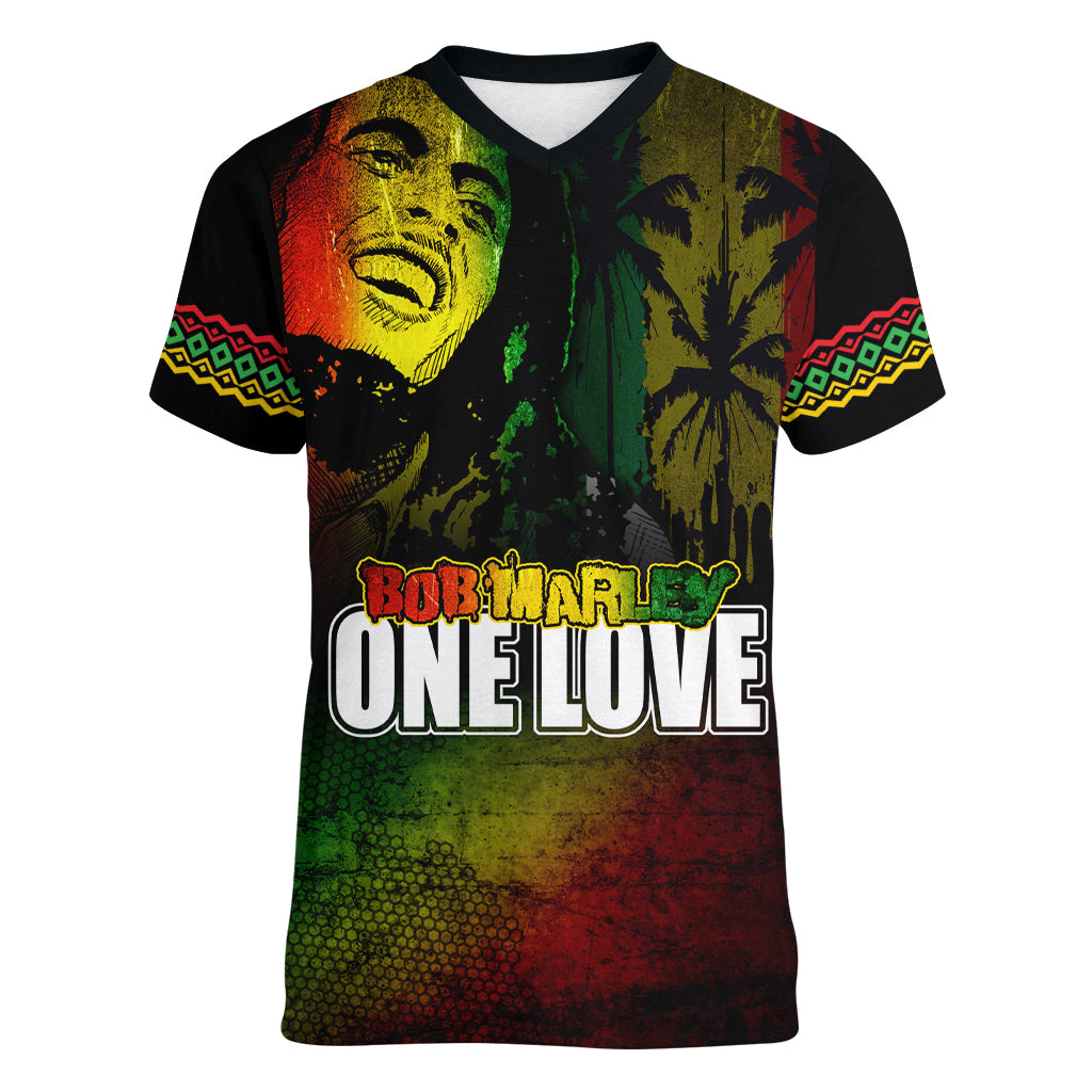 King of Reggae Women V-Neck T-Shirt Jamaican Reggae One Love