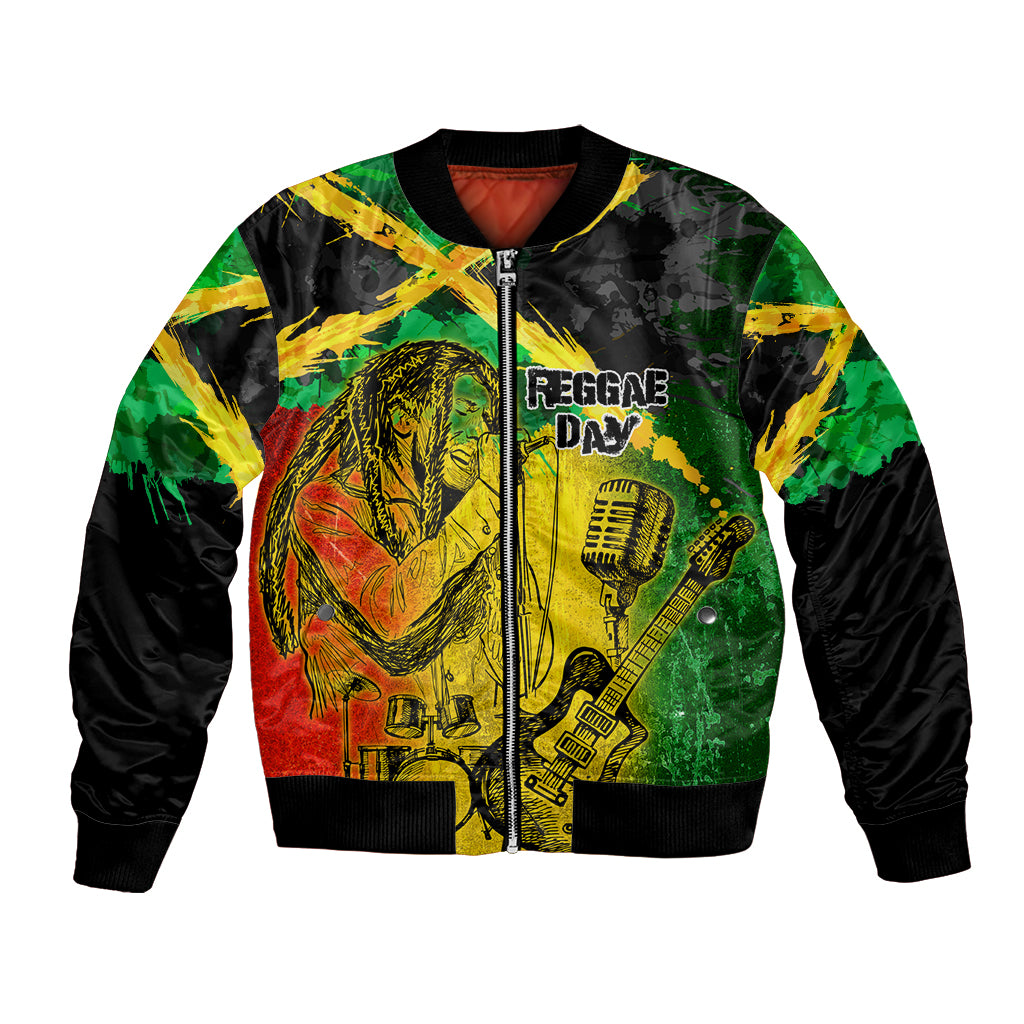 Bomber jacket with reggae print front, full zipper, ribbed collar and cuffs, multicolor