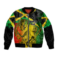Bomber jacket with reggae print front, full zipper, ribbed collar and cuffs, multicolor