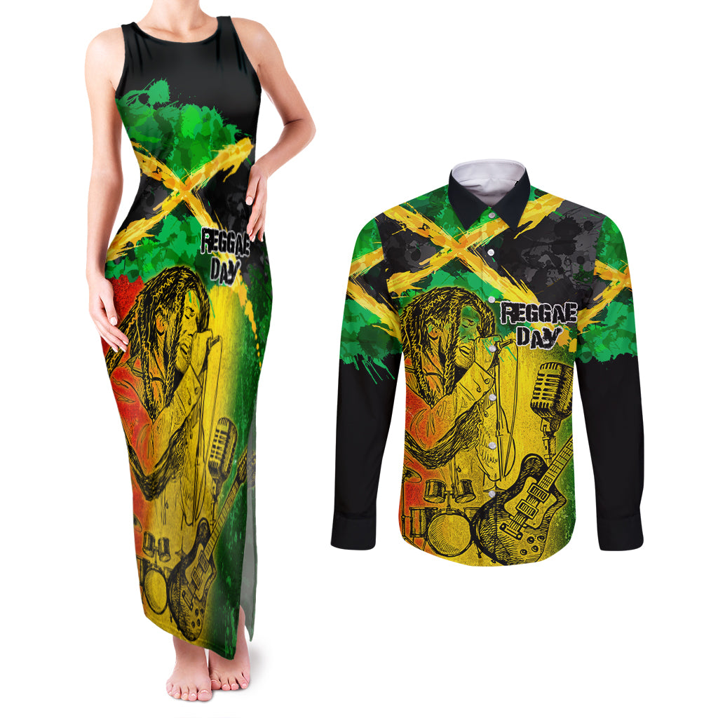 Jamaican Reggae Singer Couples Matching Tank Maxi Dress and Long Sleeve Button Shirt B-Marley Reggae Grunge