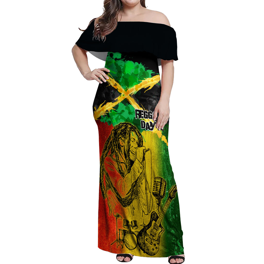 Jamaican Reggae Singer Off Shoulder Maxi Dress B-Marley Reggae Grunge