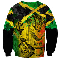 Unisex reggae grunge sweatshirt, black base with green yellow red musician print and mic