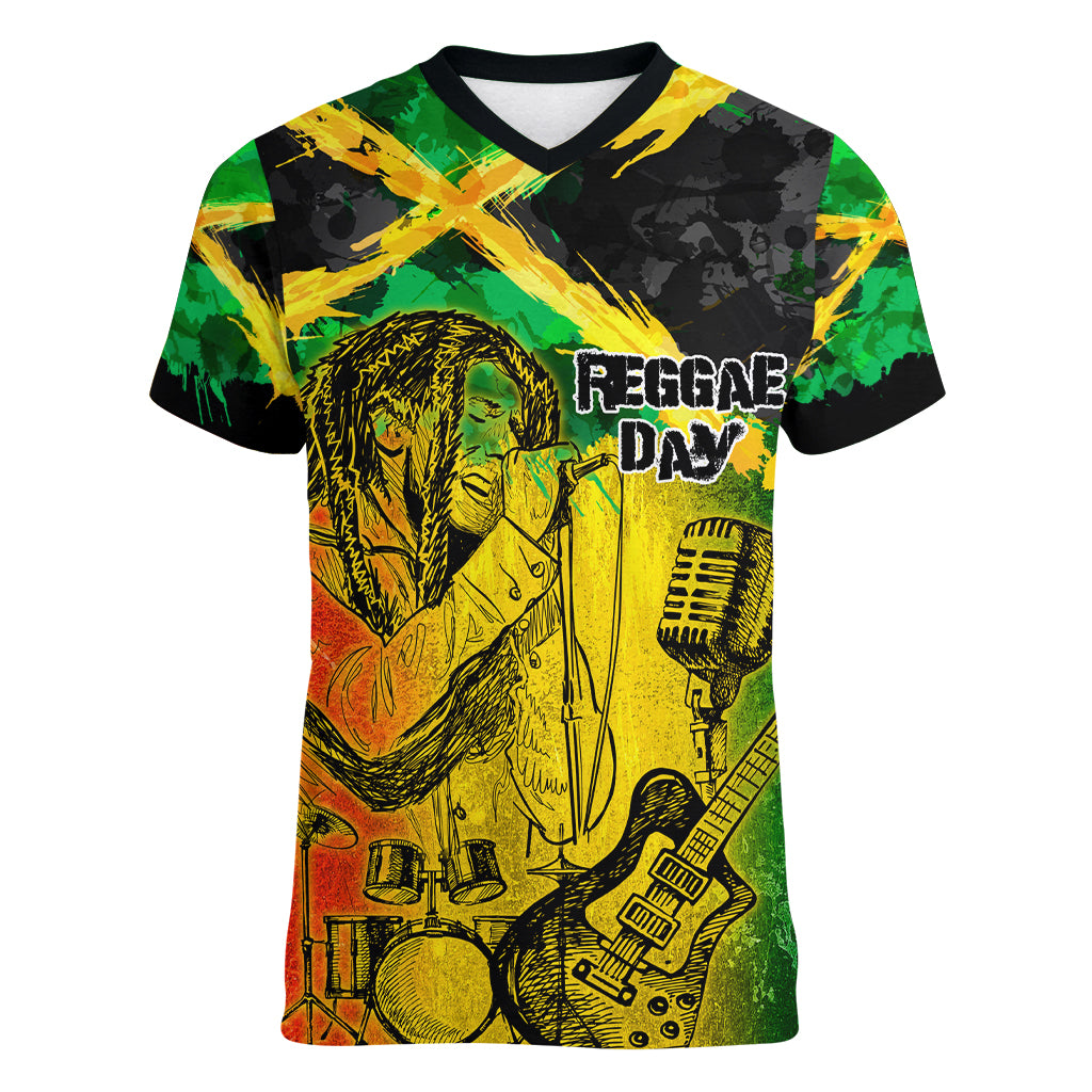 Jamaican Reggae Singer Women V-Neck T-Shirt B-Marley Reggae Grunge