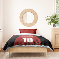 Red and black duvet cover and pillowcases featuring 'YOUR TEXT' and number 10 crest