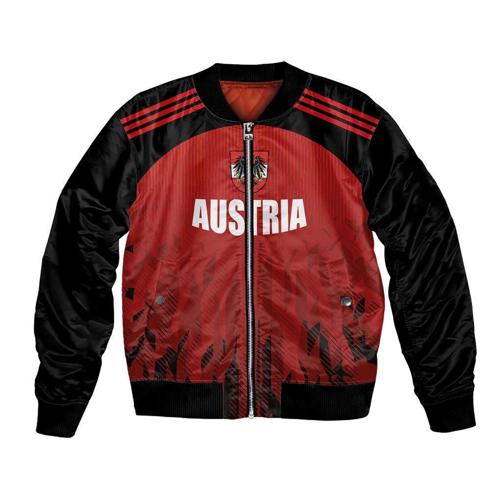 Unisex red and black bomber jacket with full zipper, AUSTRIA print and crest