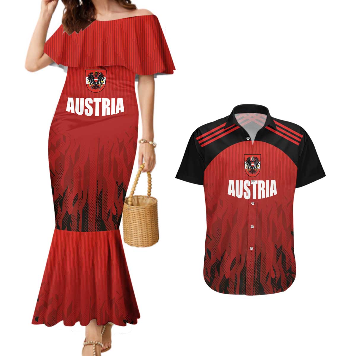 Custom Austria Football 2024 Go Champion Couples Matching Mermaid Dress and Hawaiian Shirt Home Color - Wonder Print Shop